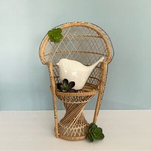 Vintage Mini Wicker Peacock Fan back Chair plant/doll retro Boho Hippie vibe B2